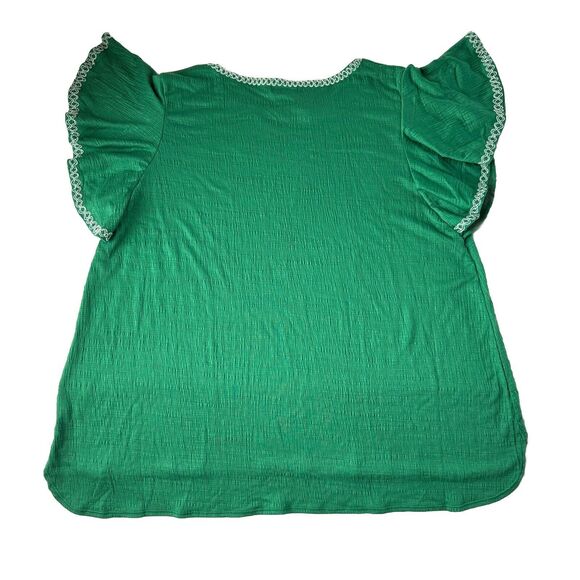 Max Studio Fancy Stitch Work Flutter Short Sleeve Amazon Green Top Size 2X NWT - Picture 2 of 12